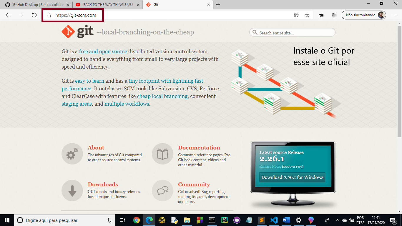 Instale o Git pelo site oficial