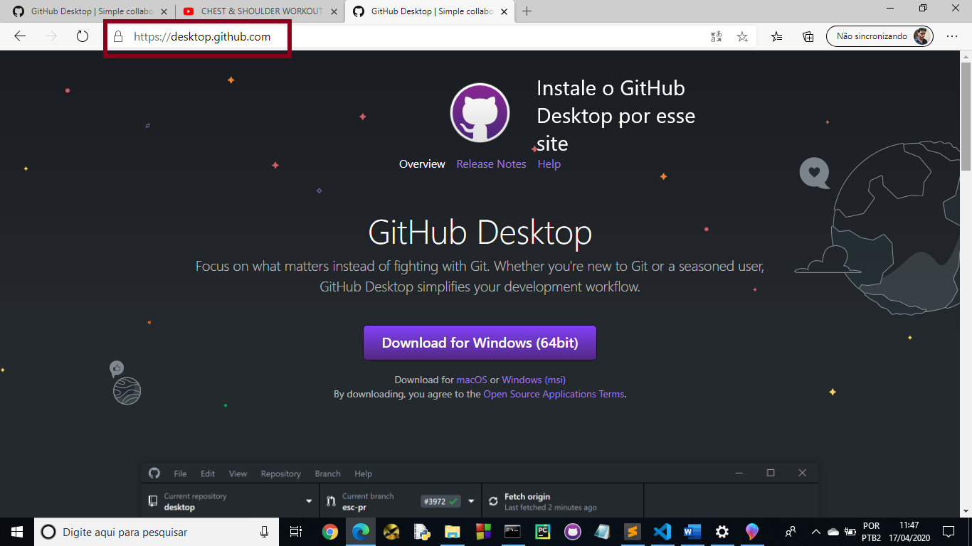 Instale o GitHub Desktop pelo site oficial
