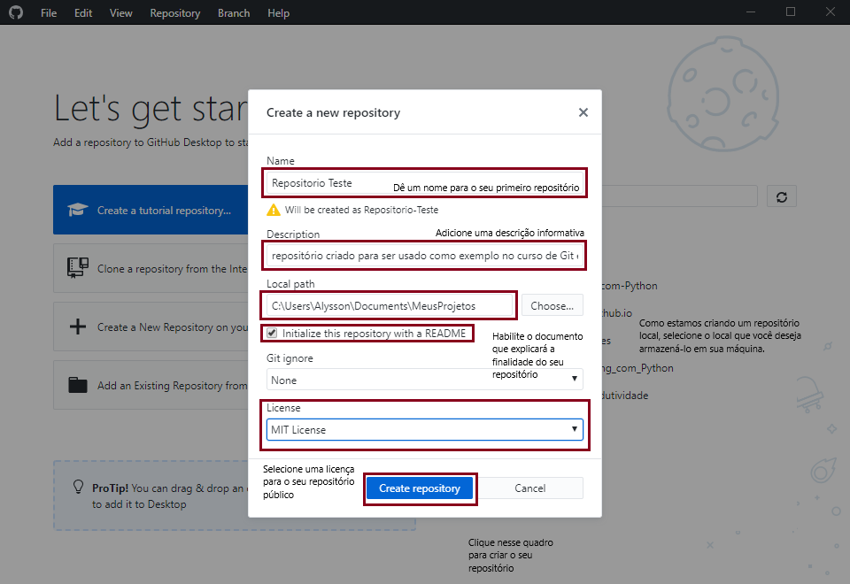 configure o seu repositório local