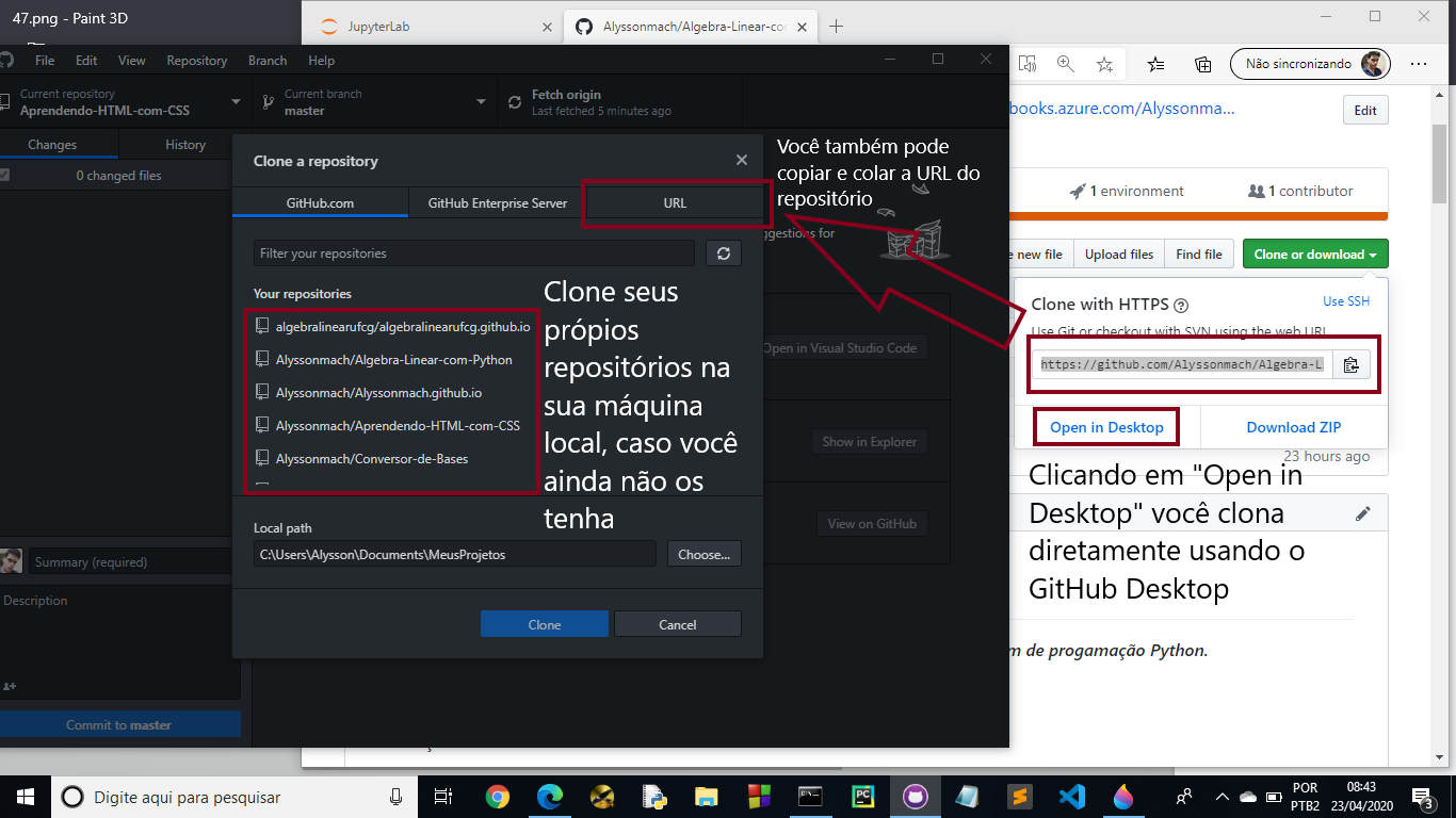 clone um repositório seu ou de terceiros pelo GitHub Desktop