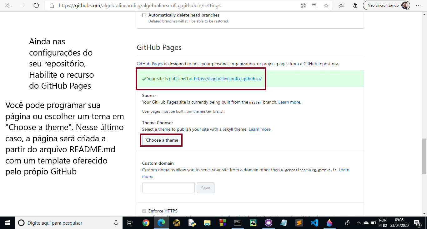 Habilite os recursos do GitHub Pages